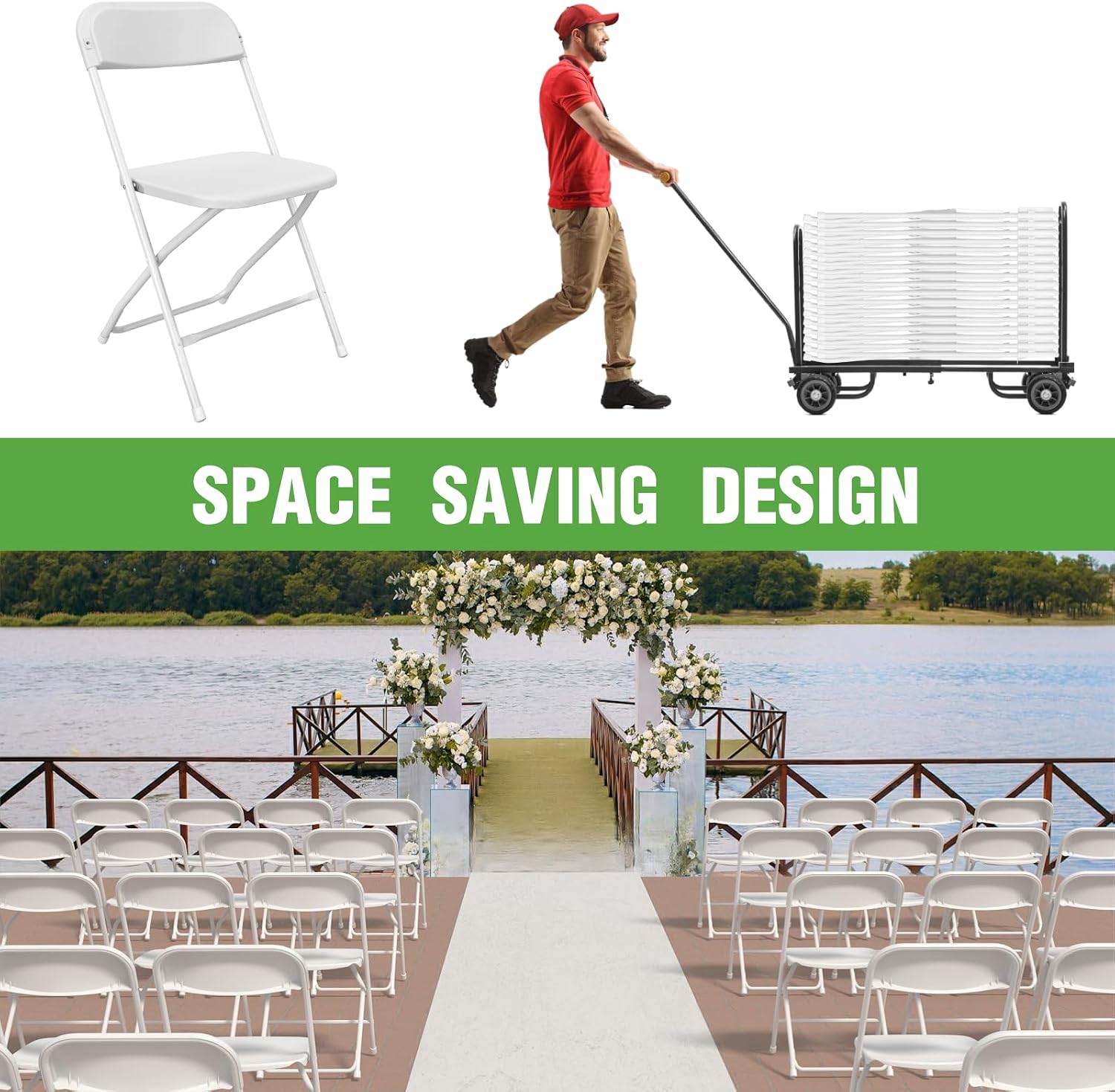 50 Pack White Plastic Folding Chair, Plastic Foldable Chair for Indoor Outdoor Use, Portable Stackable Commercial Seat with Steel Frame 350lb Capacity for Wedding Party Dining School Event