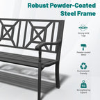 Metal Bench Patio Bench, Outdoor Benches Weatherproof with Lattice Backrest, Wrought Iron Garden Benches for Outdoors, Patio, Garden, Park, 2 Pack