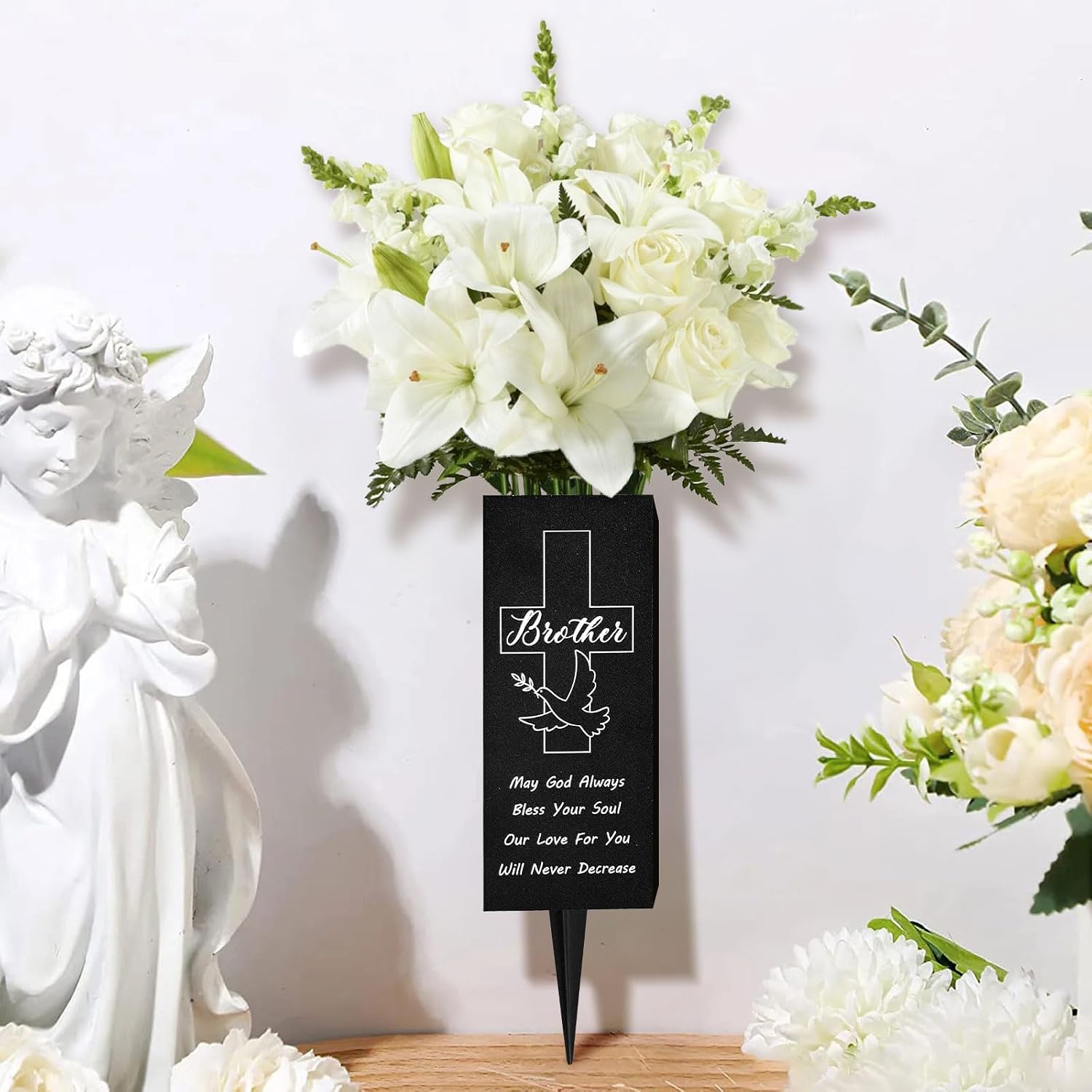 Cemetery Vases with Spikes and Flower Clay, Metal,Cemetery vases for Grave with Drainage Holes for Fresh/Artificial Flowers,Flower Holder for Cemetery,Memorial Day Grave Decorations for Cemetery