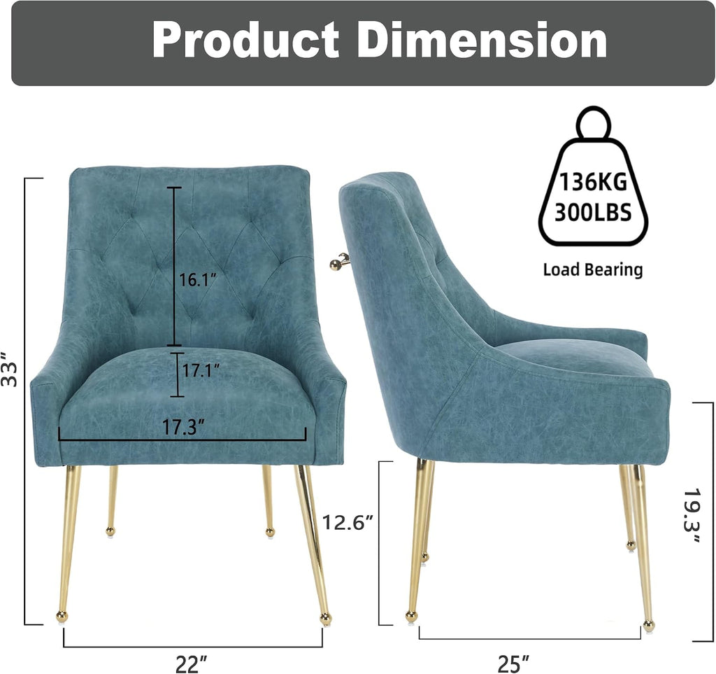 Dining Chairs Set of 6, Gold Leg Side Chair Faux Leather Vanity Mid-Century with Metal Legs Upholstered PU Leather Luxury Accent Chairs Living Room Restaurant