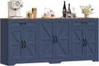 71” Large Sideboard Buffet Cabinet with Storage, Farmhouse Kitchen Buffet Cabinet with Adjustable Shelves and 6 Barn Doors, Wood Coffee Wine Bar Console Table for Kitchen, Dining Room, Navy Blue