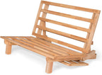 Nirvana Futons Tri-Fold Futon with Mattress Included (Microfiber Fudge, Natural Finish Solid Wood) - Full Size 13 Position Sofa Bed, Lounger, and Couch