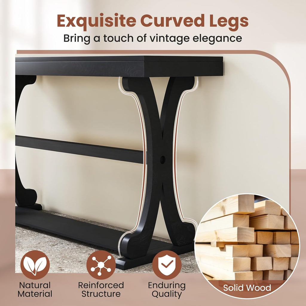 Giantex 52" Narrow Console Table, Vintage Accent Entryway Table with Open Storage Shelf, Long Wooden Behind Couch Sofa Table with Anti-tip Kit for Small Spaces Living Room Hallway (Black)