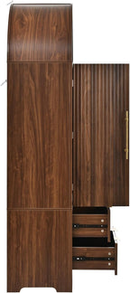 Merax 72" Tall Arched Kitchen Pantry Cabinet with 2 Drawers, Mid Century Modern Fluted Storage Cabinet with 3 Adjustable Shelves & 8 Door Shelves, Wooden Cupboard Organizer for Kitchens (Walnut)