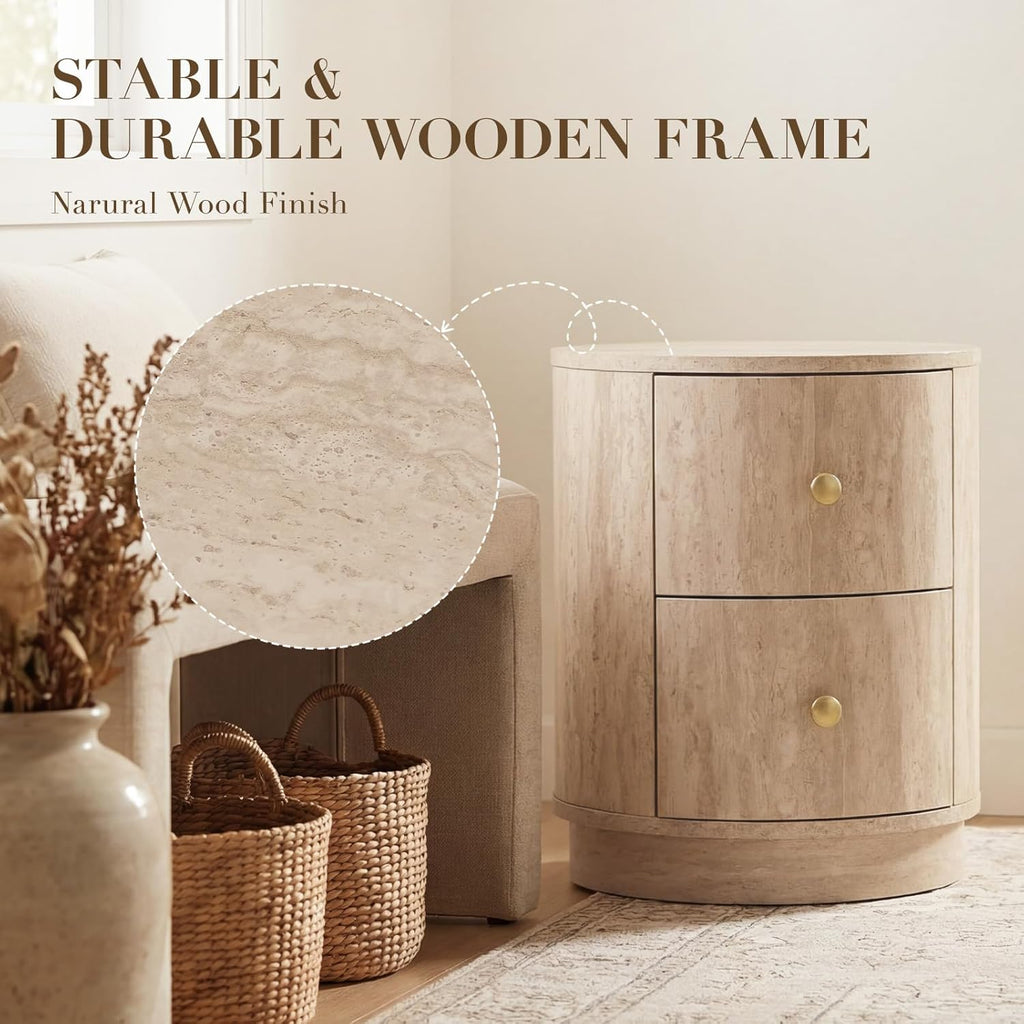 CIMOTA Modern Side Table with Storage, Small Wooden End Table Nightstand Bedside Table with Gold Knobs Bedroom Living Room, Light Wood Color