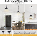 11 Inch Black Pendant Lights Kitchen Island, Modern Farmhouse Light Fixtures with Cone Shade, Adjustable Vintage Industrial Pendant Light for Foyer Hallway Bedroom Dining Room Bar Barn