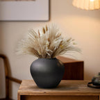 GeLive Black Ceramic Flower Vase 7 Inch Round Jar Farmhouse Rustic Vase for Fresh/Dried Plants Table Centerpiece Minimalist Home Decor Handmade Pottery Planter Pot Kitchen Utensil Holder