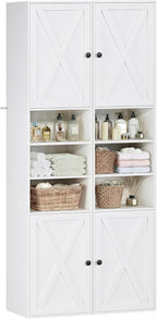 70.8" Tall Bathroom Storage Cabinet Set of 2 with Barn Doors, Narrow Storage Cabinet with Adjustable Shelves & Open Compartments, Slim Floor Cabinet for Bathroom, Kitchen, Entryway, Living Room, White