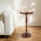 Round Side Table for Small Spaces, Drink Table with Oak Wood Pedestal Base, Modern Accent End Table or Nightstand for Living Room, Bedroom, Office, and Corners, Tool-Free Assembly, Brown