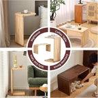 C-Shaped End Table Solid Wood Sofa Side Table for Living Room,Small,Modern,Bedside Accent Table,Mobile,Coffee Table,Bedroom,Nightstand(69cm/27.2″, Black 1)