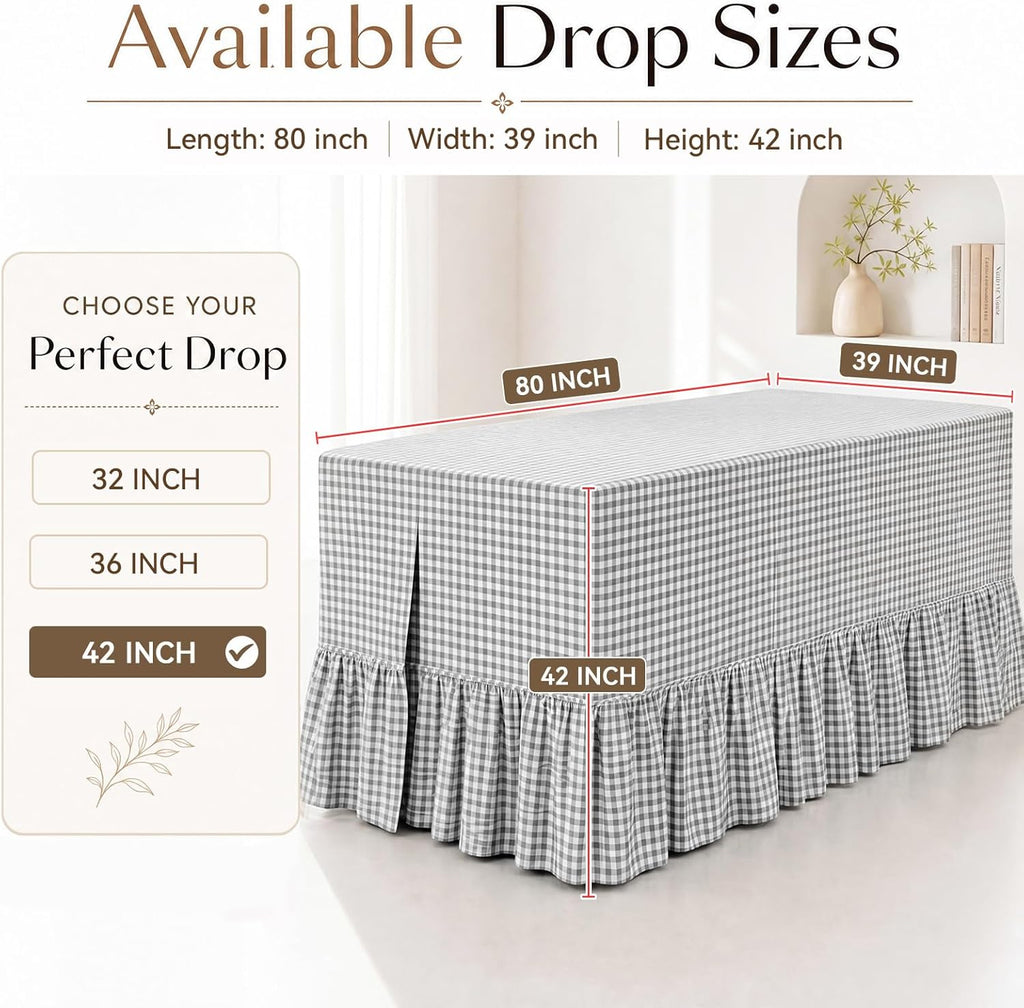 Tudomro Green Dorm Bed Skirt Twin XL 32 Inch Drop, Gingham Check with Ruffled Hem, Split Corners Microfiber Bed Skirts Soft Fabric Bedskirt for Dorm Bedrooms Easy to Install Clean