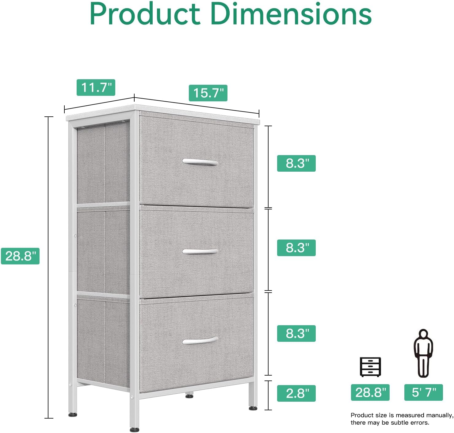 AODK Small Dresser for Bedroom Nightstand with 3 Storage Drawers,Light Grey | Chest of Drawers End Table for Living Room, Closet Dresser with 3 Storage Drawers Organizer Clothes