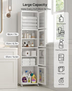 Vtopmart 63.2" Tall Slim Bathroom Storage Cabinet with 4 Adjustable Shelves and 4 Doors, Freestanding Narrow Cabinets Organizer with Wheels and Anti-tip for Laundry, Kitchen, Pantry, White