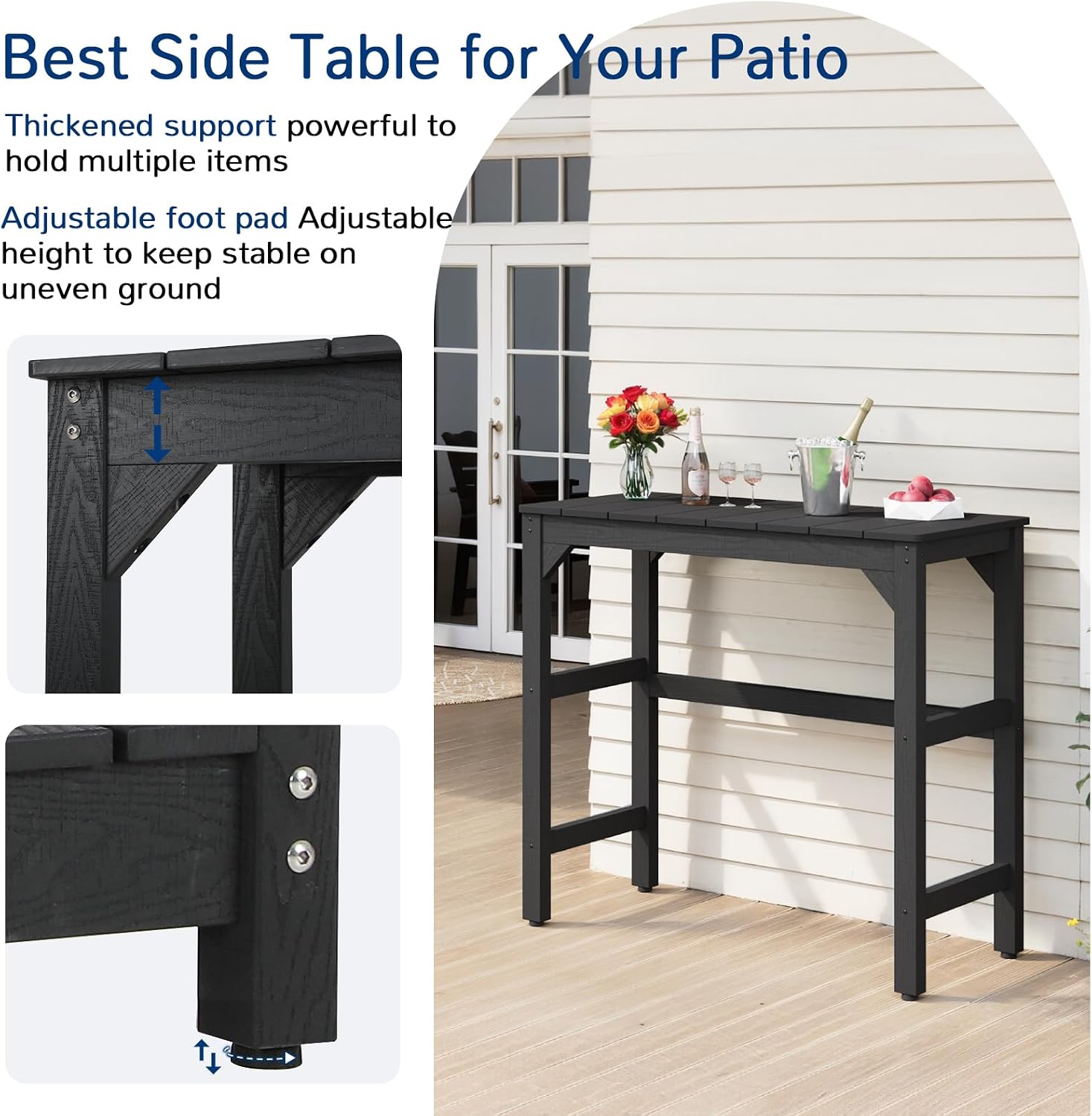 Outdoor Bar Table, 42" Weatherproof Patio Bar Height Counter Table, HIPS Material, Waterproof, for Outside, Garden, Backyard, Balcony, Poolside, Black
