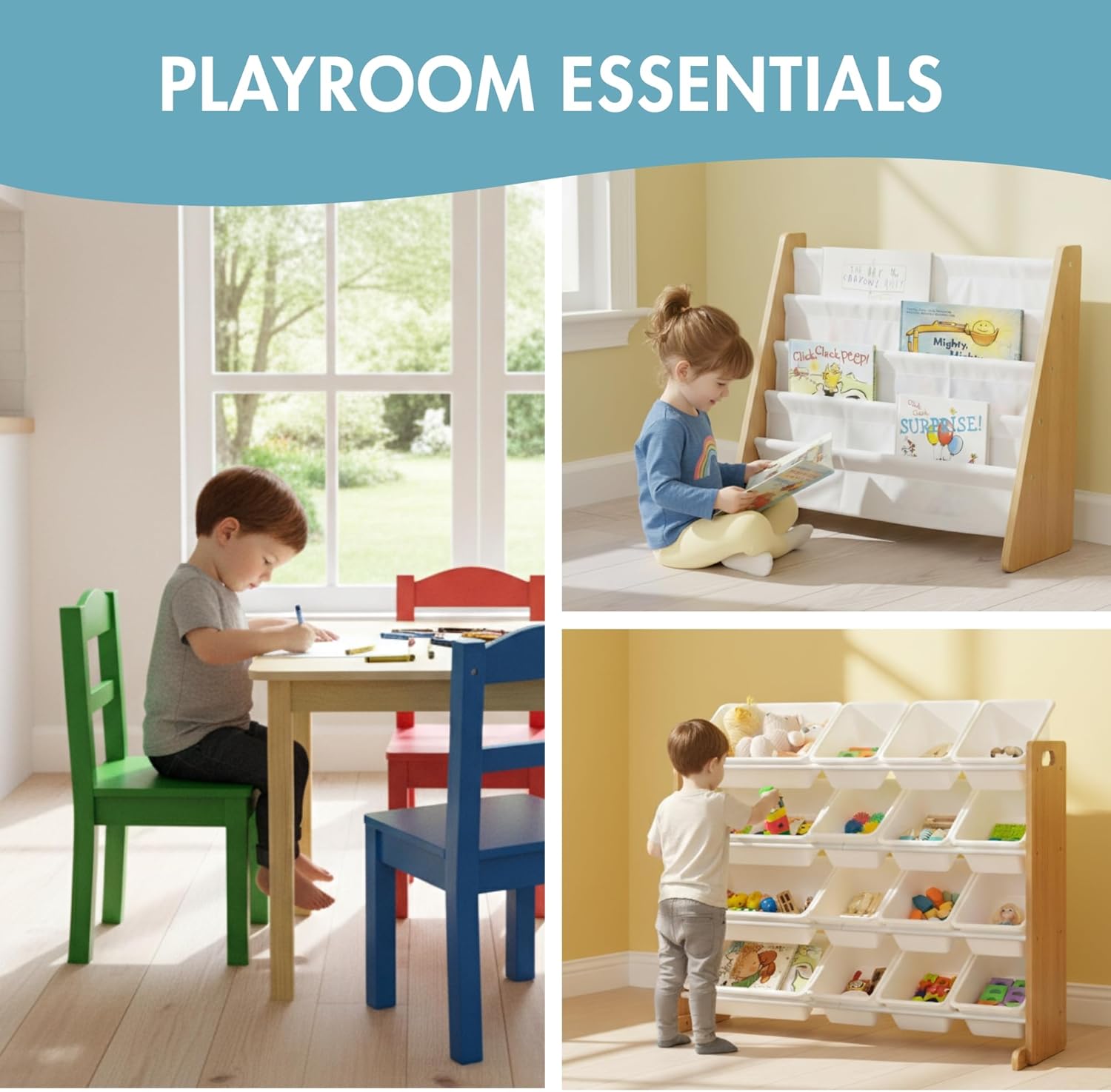 Humble Crew Kids Wooden Table and 4 Chairs Set, Natural/Primary - Kids Table and Chair Set for Toddlers and Children for Arts, Crafts, and Snack Time - Sturdy, Durable Toddler Activity Table