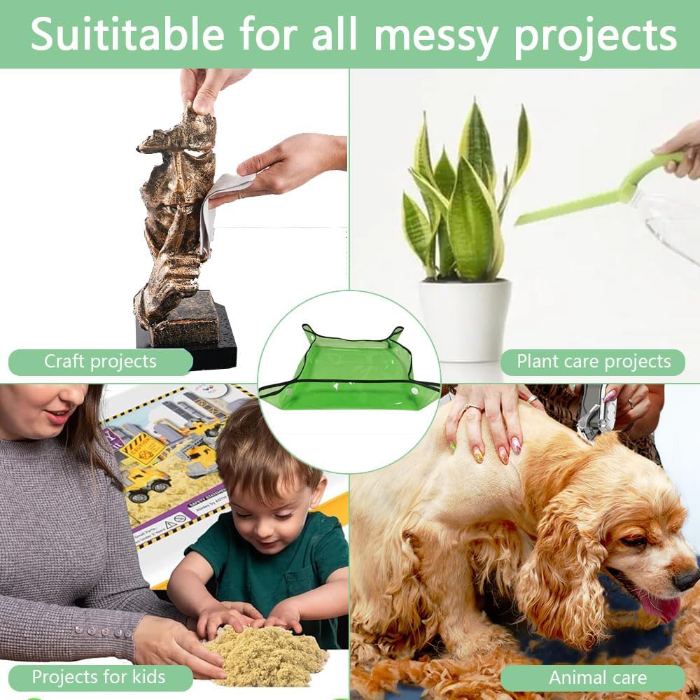 Large 39.4"*39.4" Repotting Mat for Indoor Plants Transplanting, Waterproof Heavy Duty Potting Tray for Mess Control, Succulent Potting, Gardening Mat, Patio Bonsai Tools, Clear Green