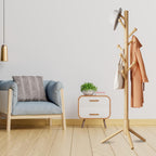 8-Hook Freestanding Coat Rack 3 Heights Safe Round Tips Nature | Smooth Round Tips Prevent Slipping,Tool-Free Assembly,Holds Clothes Hats Handbags,Ideal for Entryway Bedroom Hallway Office