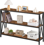 MAHANCRIS 47.2" Sofa Table, Industrial Console Table, 3-Tier Narrow Sofa Table with Storage Shelves, Foyer Table for Entryway, Hallway, Kitchen, Living Room and Bedroom, Rustic Brown CTHR800201