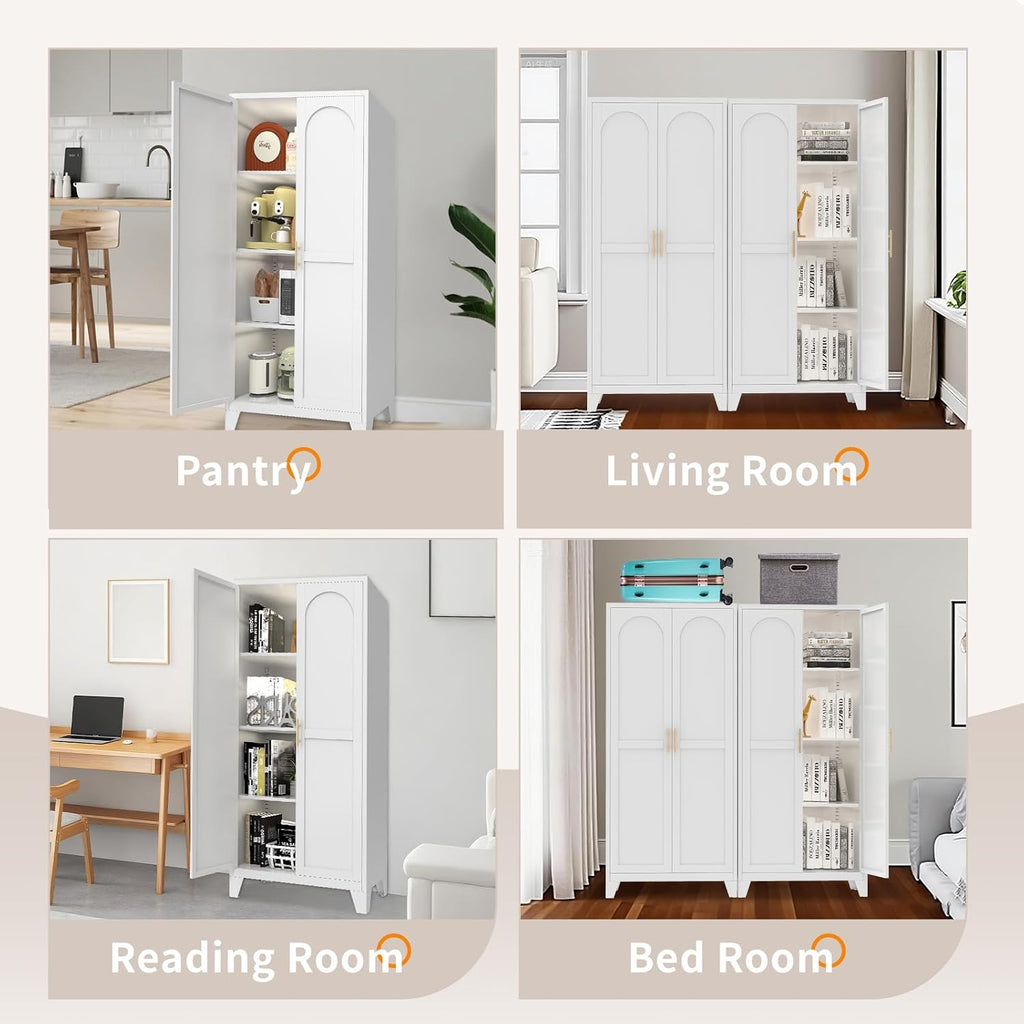 Metal Pantry Cabinet, Kitchen Pantry Storage Cabinets with 2 Door and Adjustable Shelves, Freestanding Cupboard for Kitchen, Dining Room