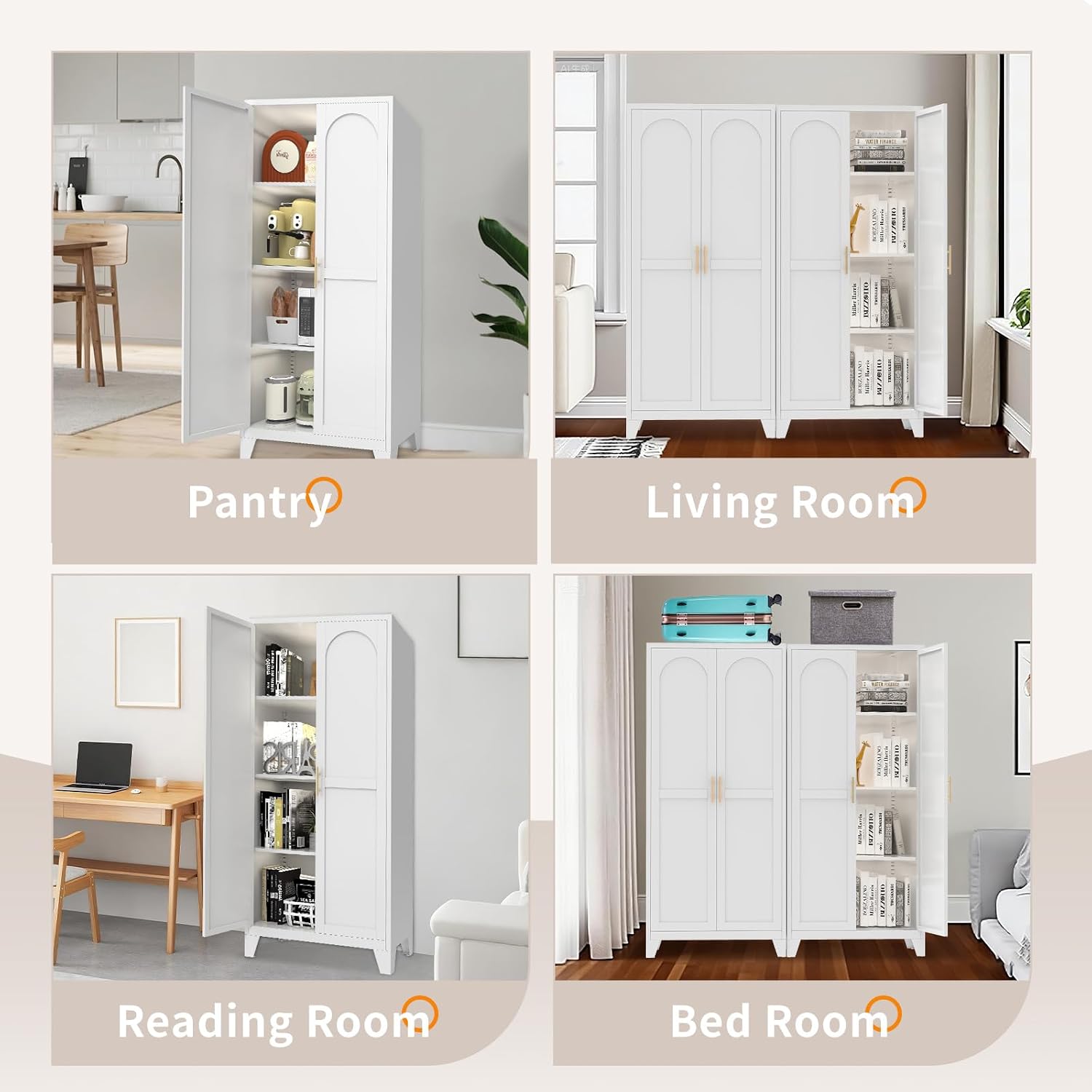 Metal Pantry Cabinet, Kitchen Pantry Storage Cabinets with 2 Door and Adjustable Shelves, Freestanding Cupboard for Kitchen, Dining Room