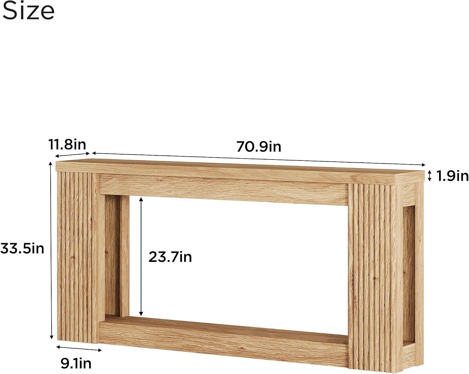 Maupvit Fluted Wooden Console Table with 2 Storage, 71 Inches Rectangular Entryway Table Behind The Couch, Farmhouse Boho Sofa Table for Entrance, Hallway, Living Room (Natural)