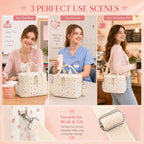 BTOOP Insulated Lunch Box for Women, Cute Leakproof Lunch Tote, Large Capacity Aesthetic Lunch Bag Girls with Shoulder Strap for Work, School, Picnic Pink Bow Floral