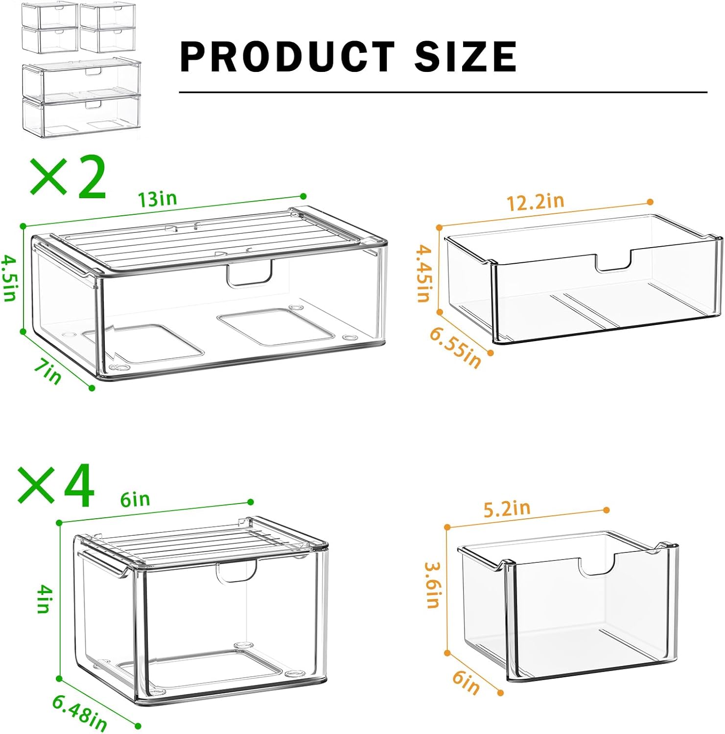 caktraie Acrylic Stackable Storage Drawers Set of 6, Clear Plastic Storage Drawer Organzier, Storage Organizer, Makeup Organizer,Ideal for Vanity, Bathroom,Cabinet,Pantry Organization