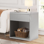 23" Fulted End Table, Sofa Bed Side Table with Drawer Storage, Mid Century Morden Nightstand Couch Tables with Open Storage Shelf for Living Room, Bedroom, Bedside, Offices (White Alder)