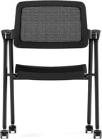 Stackable & Foldable Office Chair, Folding Desk Chair with Flip-Up Armrest, Breathable Mesh, Thick Seat Cushion & Rocking Backrest, Conference Room Chair with Wheel (Black，1)