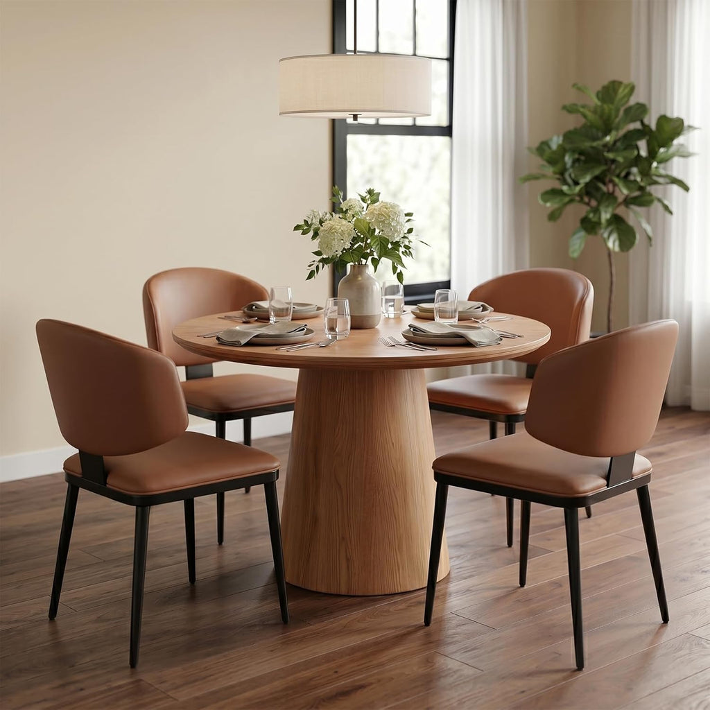 Dining Chairs Set of 4, Modern Armless Faux Leather Kitchen Chairs with Curved Back, Easy to Assemble & Clean for Dining Rooms, Cafes, Restaurants, and Small Spaces, Brown