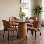 Dining Chairs Set of 4, Modern Armless Faux Leather Kitchen Chairs with Curved Back, Easy to Assemble & Clean for Dining Rooms, Cafes, Restaurants, and Small Spaces, Brown