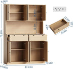 Patikuin Kitchen Pantry Storage Cabinet with Charging Station/Drawers/Doors/Shelves, 71'' Tall Food Storage Cabinet Furniture for Living Room, Dining Room