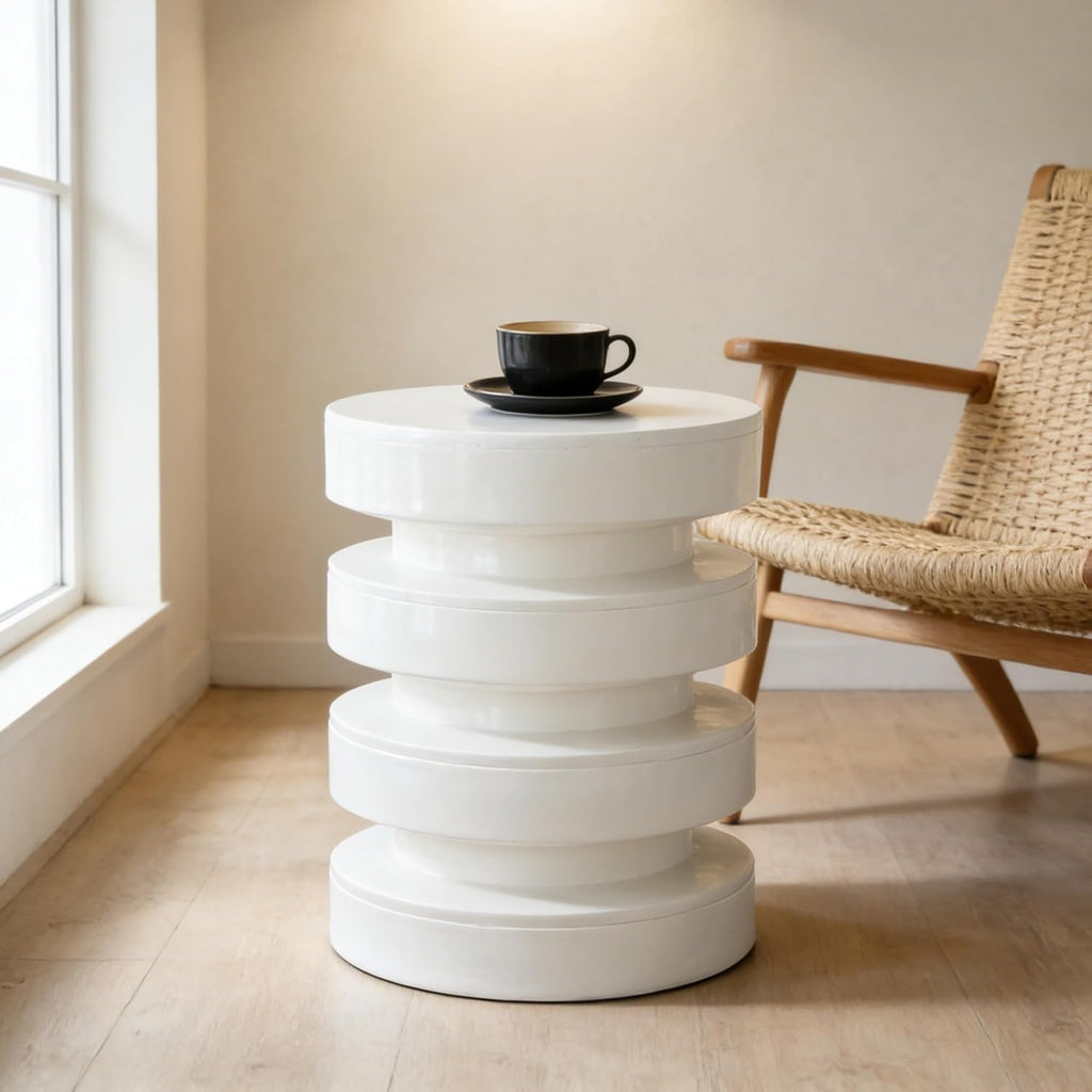 Merax MGO Round Side Table for Indoor Outdoor, Modern Sofa End Table, Small Coffee Tables for Living Room, Bedroom, Night Stand Bedside Table, No Assembly Required, White