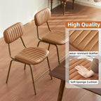Mid Century Modern Dining Chairs Set of 2, Retro Chair with Faux Leather Upholstered Seat/Backrests & Vintage Distressing Metal Legs & Leg Protectors for Kitchen Dining Room (Brown,Assemble)