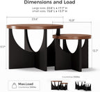 LIKIMIO Nesting Coffee Tables Set of 2, 23.6" Small Round Side Tables for Living Room, Wooden End Table, Walnut