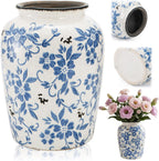 Goaste Vintage Blue and White Porcelain Vase, 7.7 Inch Chinoiserie Ceramic Flower Vase, Decorative Ice Crackle Pottery Vases, Handmade Oriental Floral Terracotta for Home Decor, Table Centerpiece
