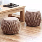 Small Round Ottoman Footrest Stool with Cushion Boho Decorative Accent Seat for Living Room Entryway Footrest Pouf Hand Knitted(32cm/12.5in)