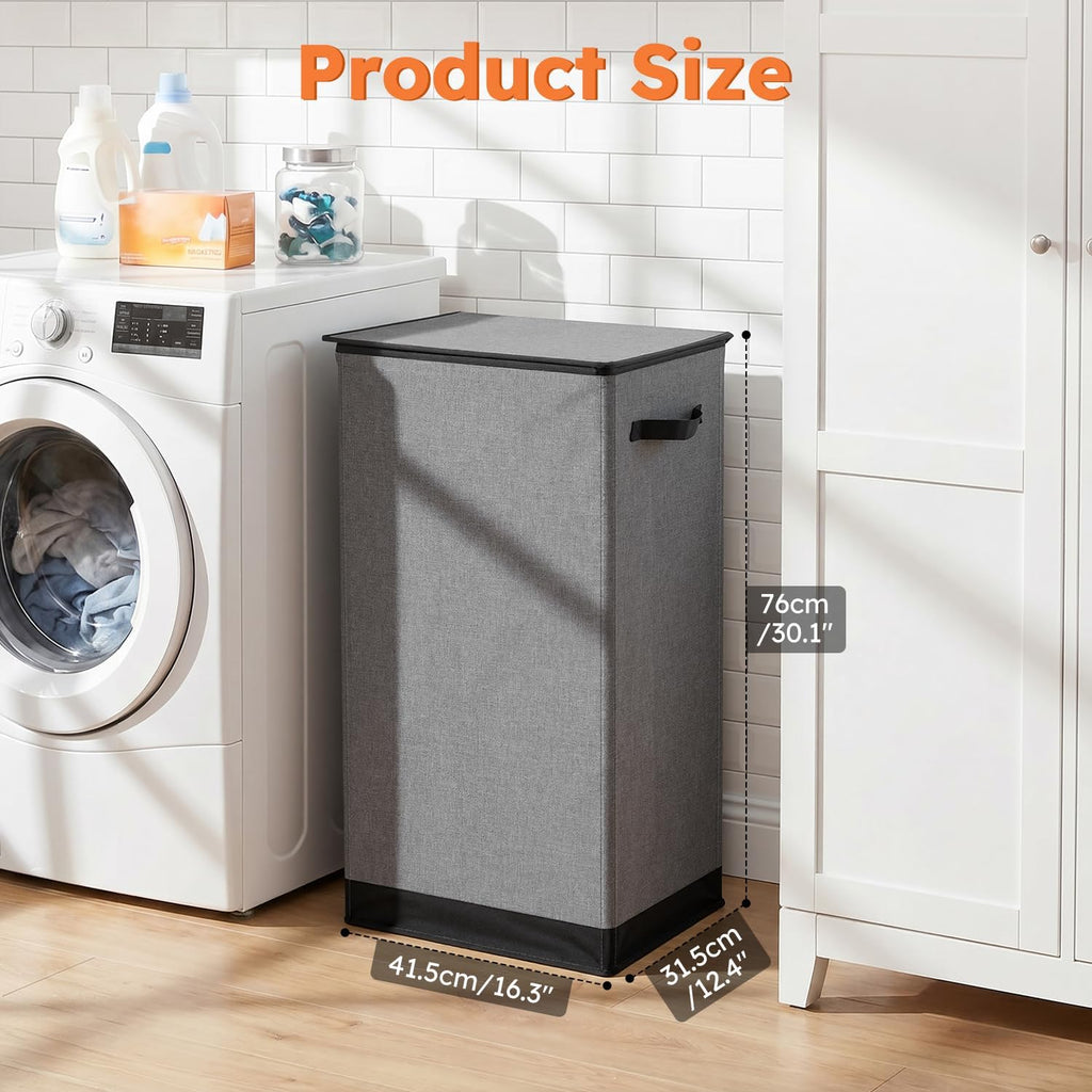 SOLEDI Laundry Hamper with Lid 100L Large & Tall Collapsible Laundry Basket, Clothes Hamper with Bag Removable Easy to Carry, Dirty Hampers for Bedroom, Bathroom, Dorm, College, Grey