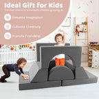 Costzon Convertible Toddler Couch, 8PCS Kids Modular Play Sofa w/Detachable Cover for Playroom, Creative Couch for Playing, Creating & Sleeping, Imaginative Furniture for Girls & Boys (Gray)