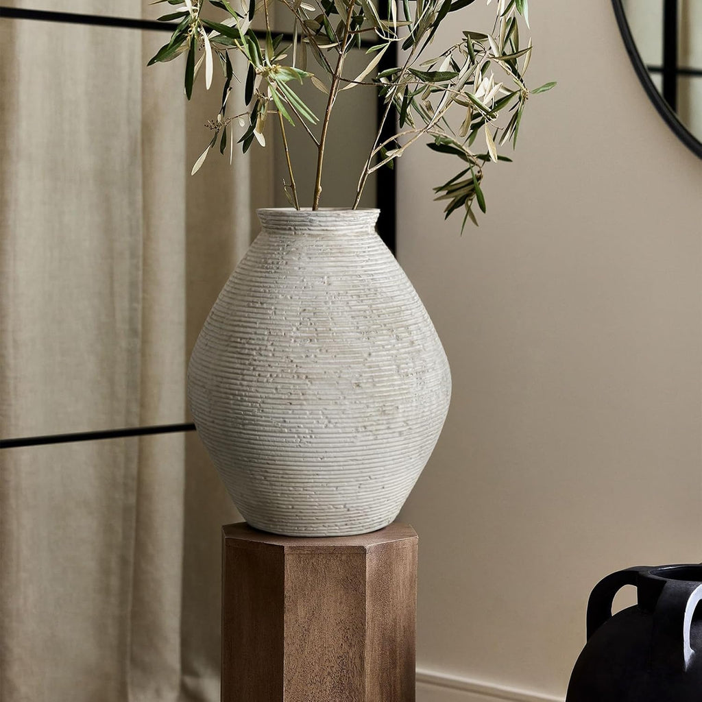 Rustic Ceramic Flower Vase Distressed Farmhouse Pottery Clay Large Terracotta Floor Vases for Decorative Table Centerpiece Modern Home Decor Aesthetic Living Room Bedroom Wedding Housewarming Gift