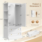 LIKIMIO Armoire Wardrobe Closet with Full Length Mirror, 3 Open Shelves | 71" Freestanding Bedroom Armoire with 2 Drawers, 3 Side Hooks & Hanging Rod, Clothing Storage Cabinet for Bedroom, White