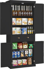 KIGOTY 72" Tall Kitchen Pantry Cabinet with Drawer and 4 Adjustable Shelves, Freestanding Pantry Storage Cabinets, Wood Cupboard Pantry Cabinet for Kitchen, Dining Room, Living Room, Black