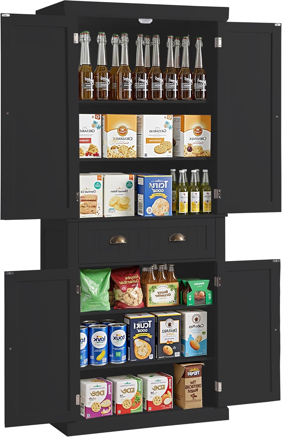 KIGOTY 72" Tall Kitchen Pantry Cabinet with Drawer and 4 Adjustable Shelves, Freestanding Pantry Storage Cabinets, Wood Cupboard Pantry Cabinet for Kitchen, Dining Room, Living Room, Black