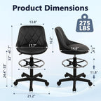 KLASIKA Adjustable Drafting Chair with Backrest & Wheels, Tall Swivel Rolling Stool with Height Adjustable Footrest, PU Leather Ergonomic Office Desk Chair for Workshop Home Kitchen Bar, Black