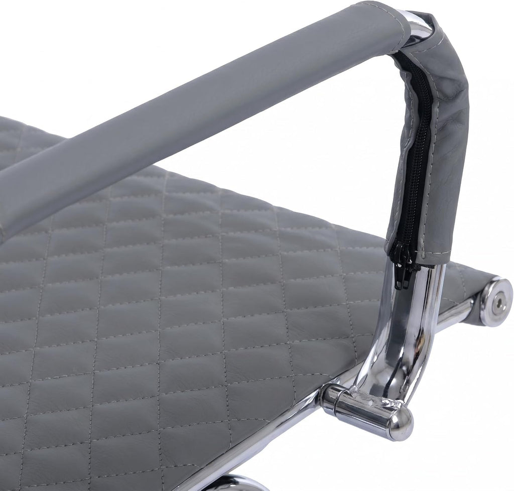 VESCASA Set of 2 Office Guest Chairs with Padded Arms, Stationary PU Leather Reception Chairs No Wheels, Sled Base Side Chair for Small Meeting Room or Home Office (Gray)