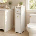 VINGLI Slim Bathroom Storage Cabinet, Narrow Storage Organizer with Slide Out Drawers, Freestanding Toilet Paper Holder, Small Space Skinny Cabinet for Bathroom Kitchen Corner, White
