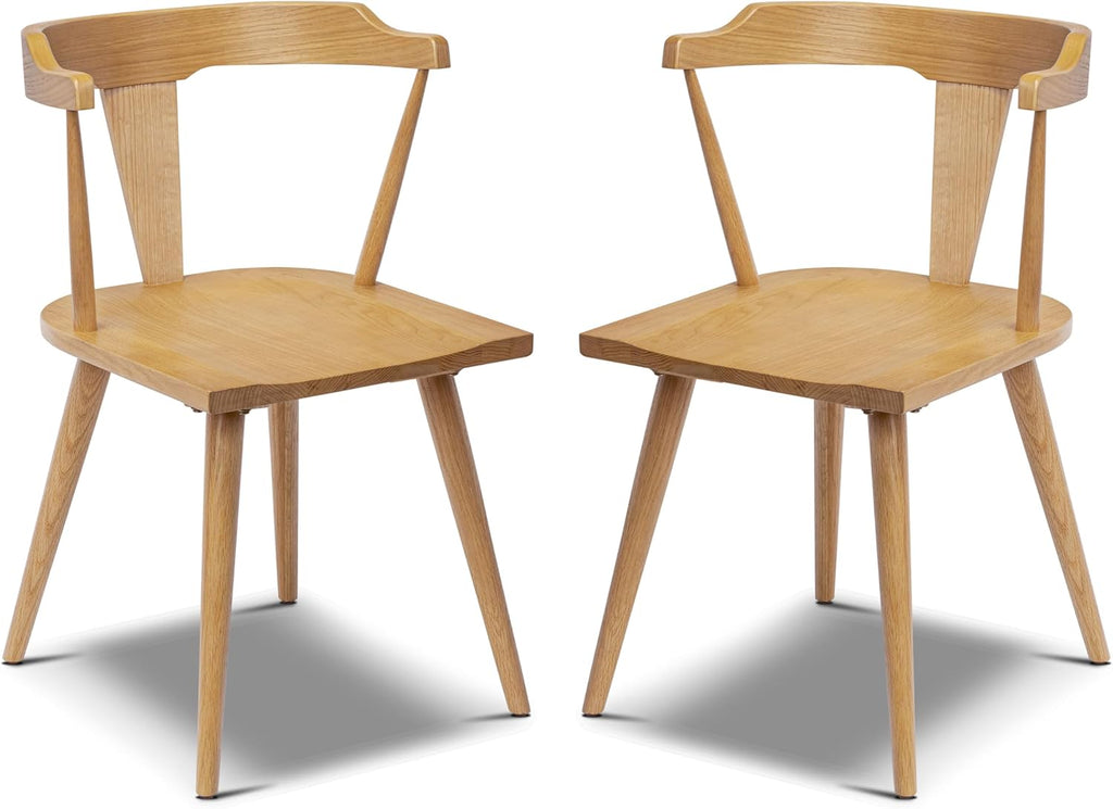 Poly & BARK Mid Century Modern Enzo Dining Chair Solid Oak Wood Set of 2