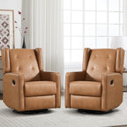 CANMOV Swivel Rocker Recliner Chair Set of 2, Nursery Glider Chair, Nursery Rocking Chairs, Manual Reclining Chair, Brown