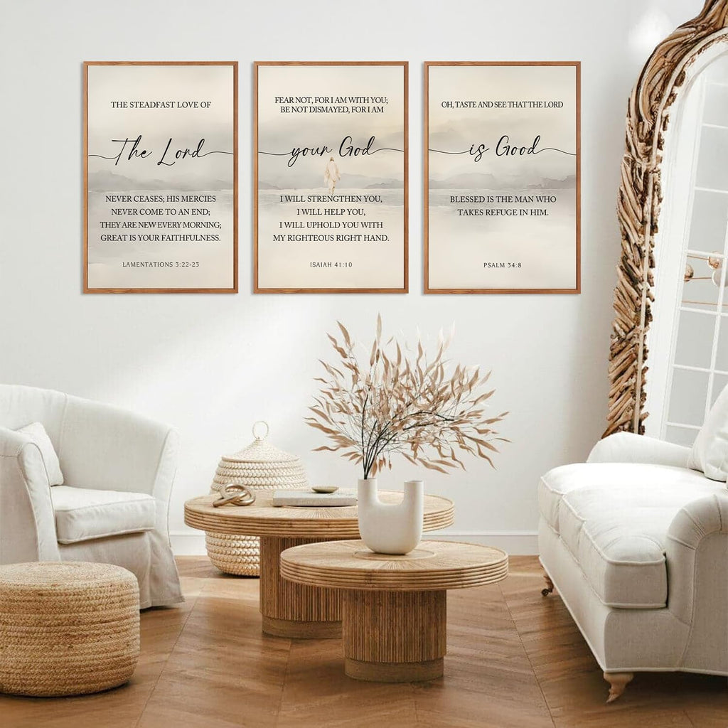 HLNIUC Christian Scripture Framed Wall Art Set of 3,The Lord Your God Is Good Wall Decor(24x36),Inspiring Easter Bible Verse Canvas Artwork,Modern Religious Quotes Prints for Church,Bedroom,LivingRoom