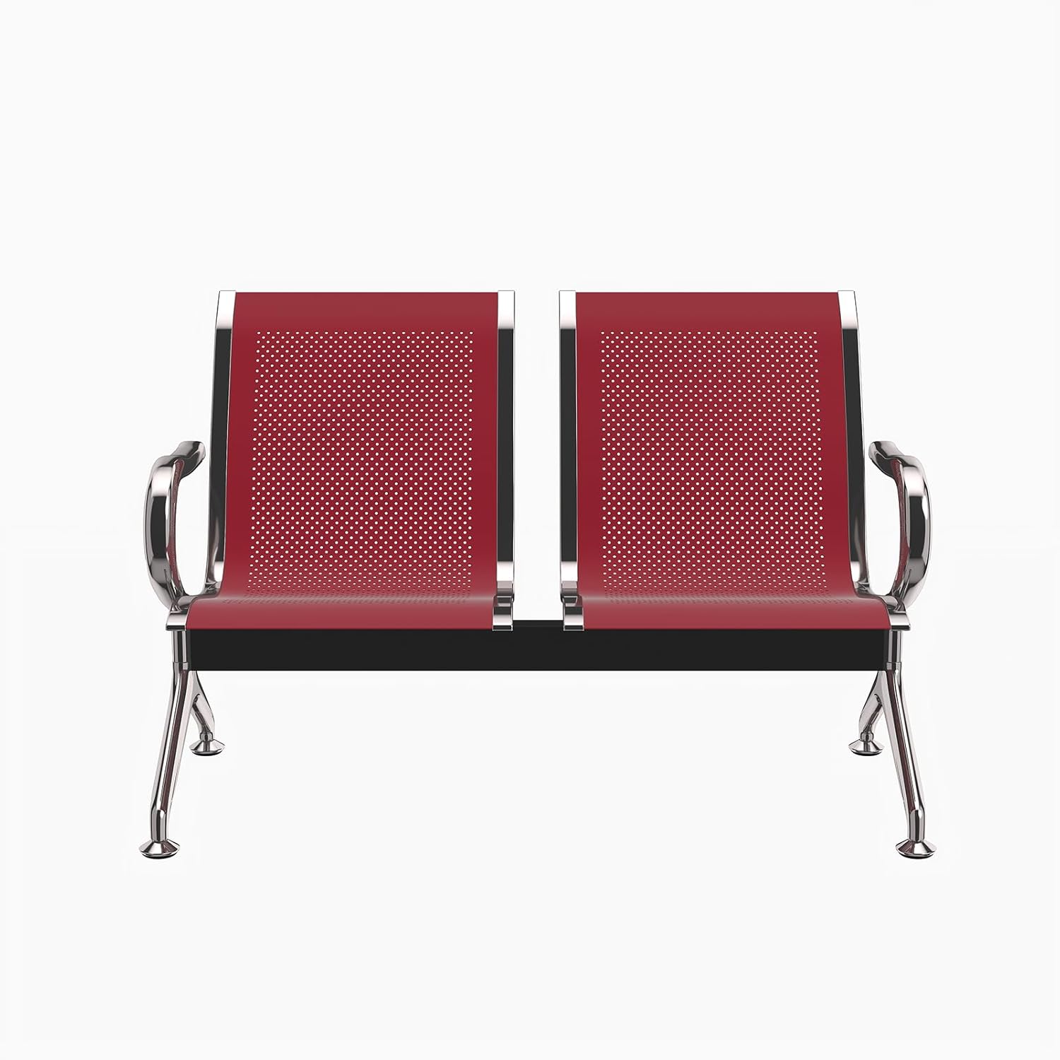 Kinfant 2-Seat Waiting Room Chair - Office Guest Reception Chairs with Ergonomic Backrests, Airport Waiting Bench with Armrests, Metal Waiting Furniture for Hospital, Bank, Salon, Dark Red